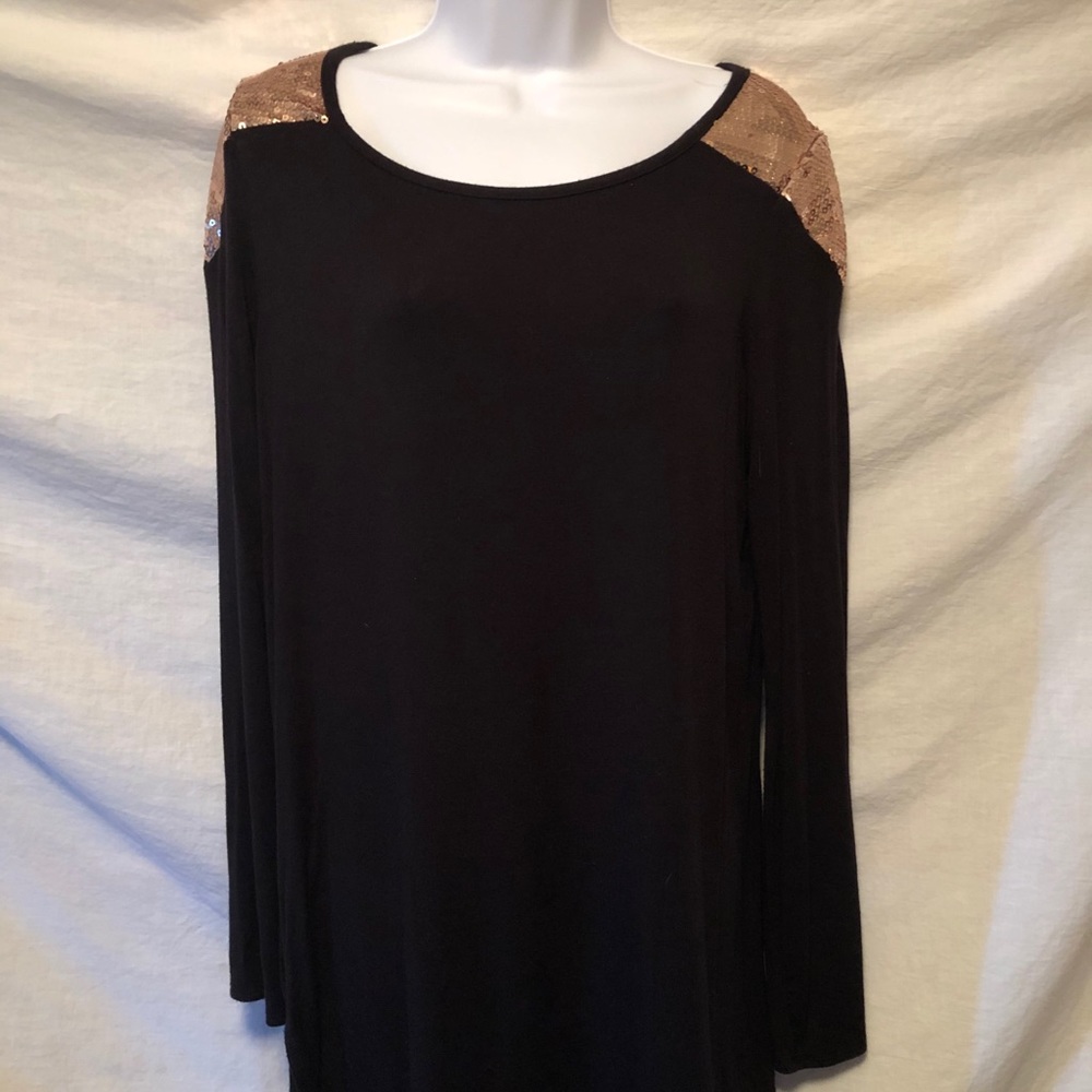 Long Black Top Sequined Shoulders